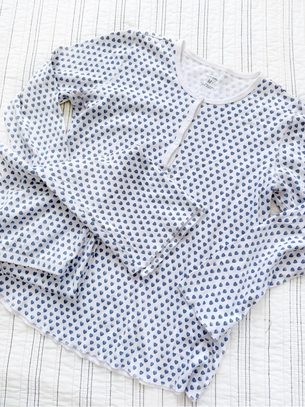 Roller Rabbit Hearts Pajamas Blue White Print Pima Cotton Set size Medium